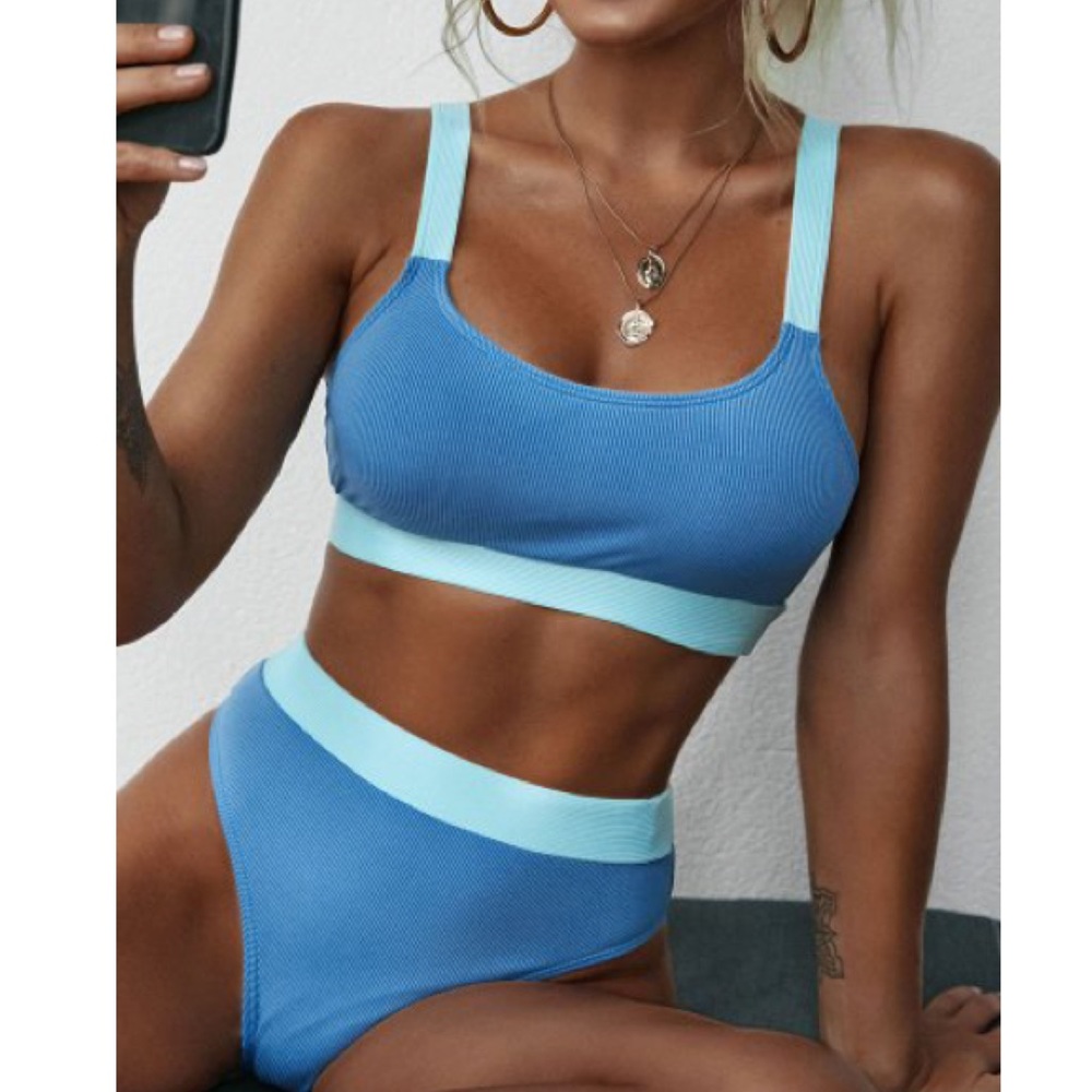 ZAFUL // NWT colorblock ribbed high cut bikini